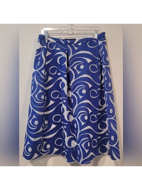 BCBGMaxAzria Dresses & Skirts - BCBGMaxAzria Jezebel Blue and White Pleated A-Line Midi Skirt Sz 10